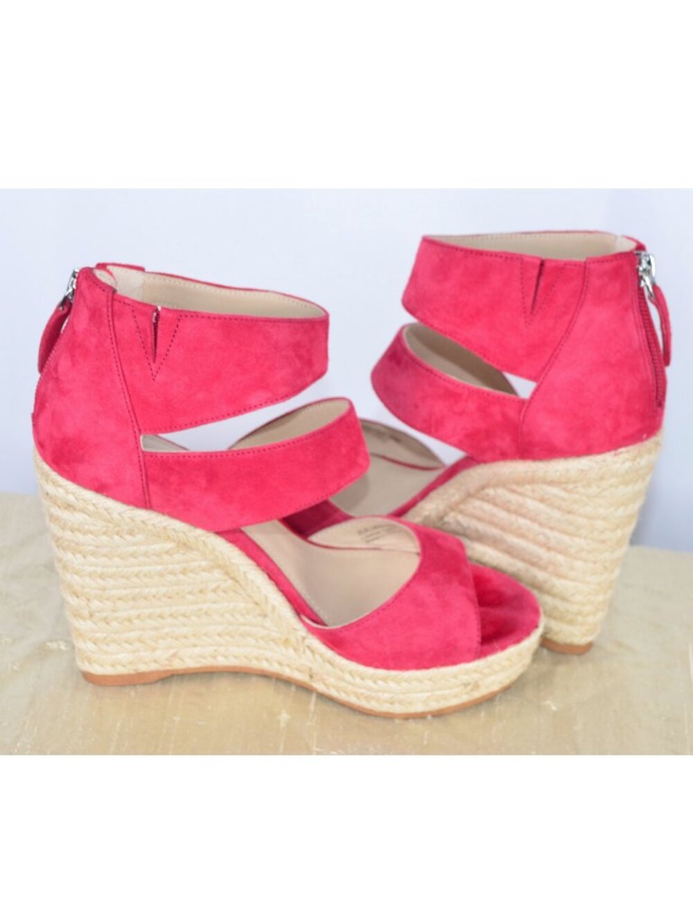 Botkier Julian Suede Leather Cherry Red Wedge Espadrille Sandal Size 6